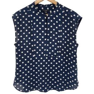 J. Crew Drapey Cap-Sleeve Navy Polka Dot Blouse Layering Shirt Comfy Size Medium